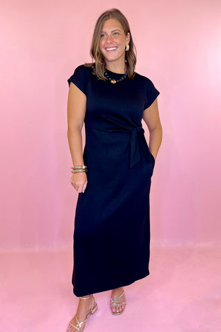 What A Dream Tie Front Midi Dress Black