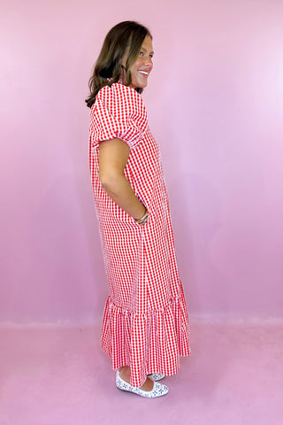 What A Treat Gingham Midi Dress Red