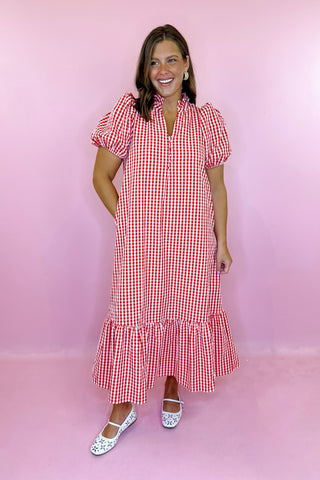 What A Treat Gingham Midi Dress Red