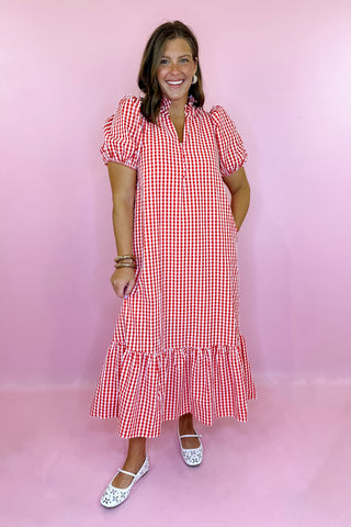 What A Treat Gingham Midi Dress Red