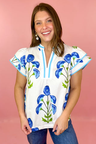 Floral Top Cream/Blue