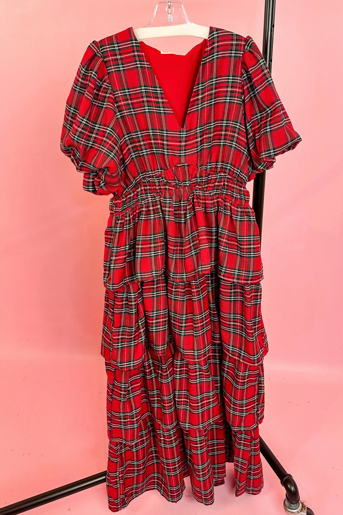 Christmas plaid ruffle maxi dress