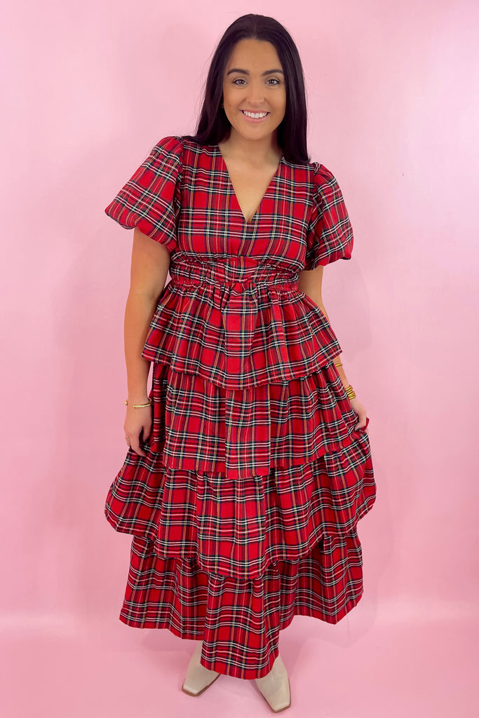 Christmas plaid ruffle maxi dress