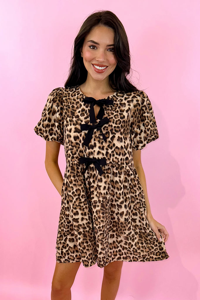 leopard dress with bow detailing