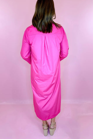 pink relaxed button shirt midi dress