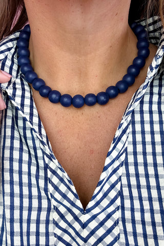 Wooden Ball Necklace Navy