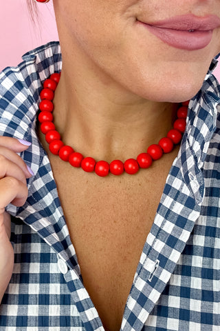 Wooden Ball Necklace Red