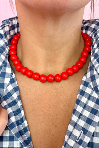 Wooden Ball Necklace Red