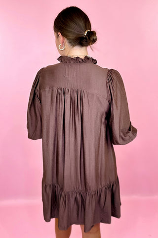 Worth Noting Ruffle Midi Dress Brown