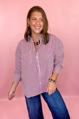 Striped Button Down Red