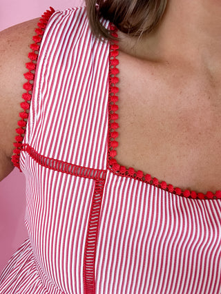 Stripe Sleeveless Midi Dress Red