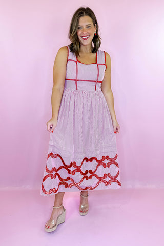 Stripe Sleeveless Midi Dress Red