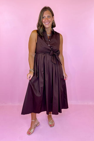 Sleeveless Midi Dress - Brown