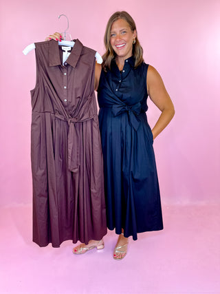  Sleeveless Midi Dress - Brown