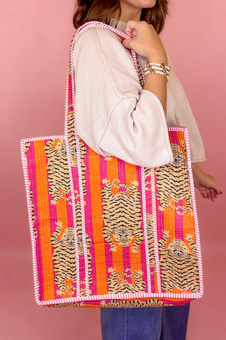 XL Quilted Tote Orange Tiger