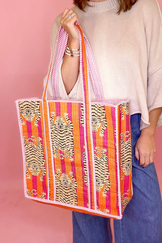 XL Quilted Tote Orange Tiger