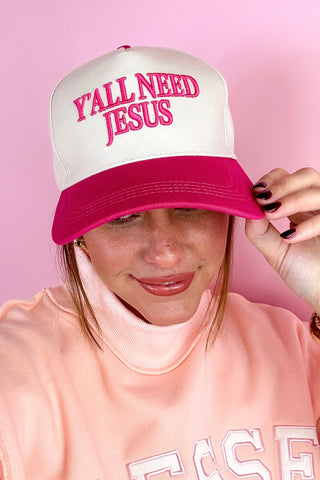 Y'all Need Jesus Baseball Cap Pink