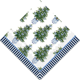 Blue Bows Christmas Trees Paper Cocktail Napkins
