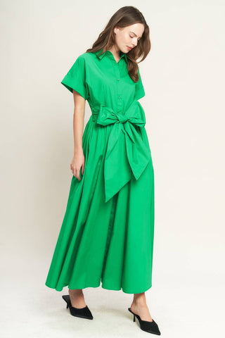 Hopeless Romantic Bow Front Midi Dress - Green