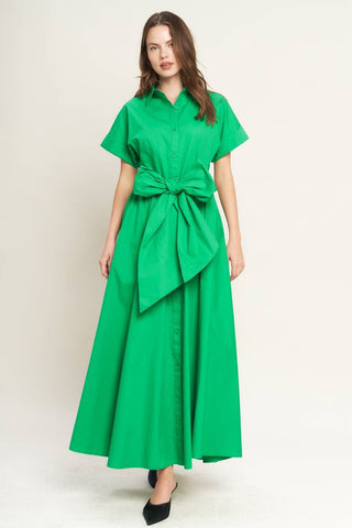 Hopeless Romantic Bow Front Midi Dress - Green