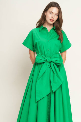 Hopeless Romantic Bow Front Midi Dress - Green
