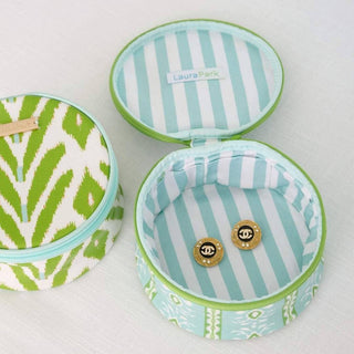 Rosemary Stripe Blue Round Jewelry Case