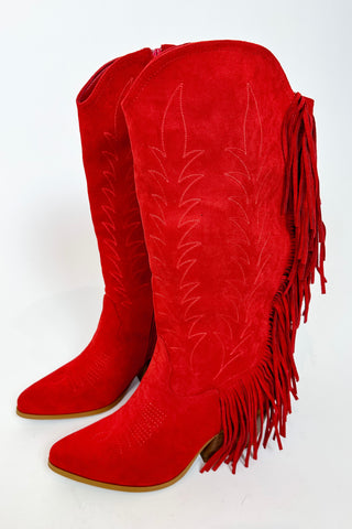 Dusty Suede Fringe Boots