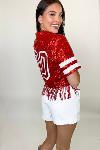 Game Day Cropped Sequin Varsity Jersey