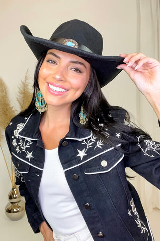 Turquoise Studded Concho Cowgirl Hat In Black