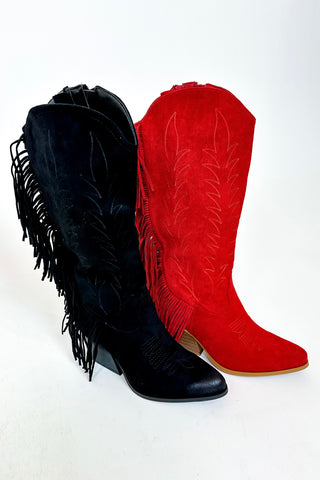 Dusty Suede Fringe Boots