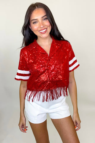 Game Day Cropped Sequin Varsity Jersey