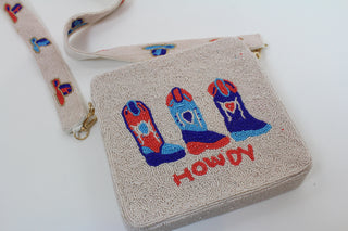 Howdy Boots Beaded Box Crossbody Bag