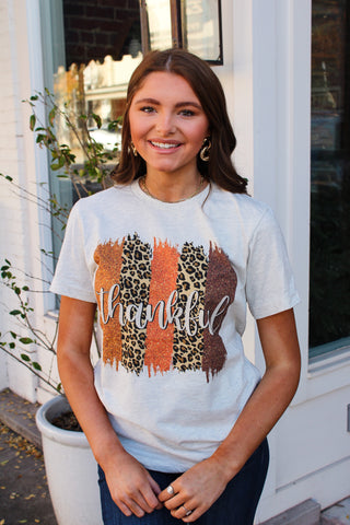 Thankful Color Stripe Graphic Tee