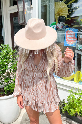 Western Rhinestone Fringe Cowboy Hat in Cream