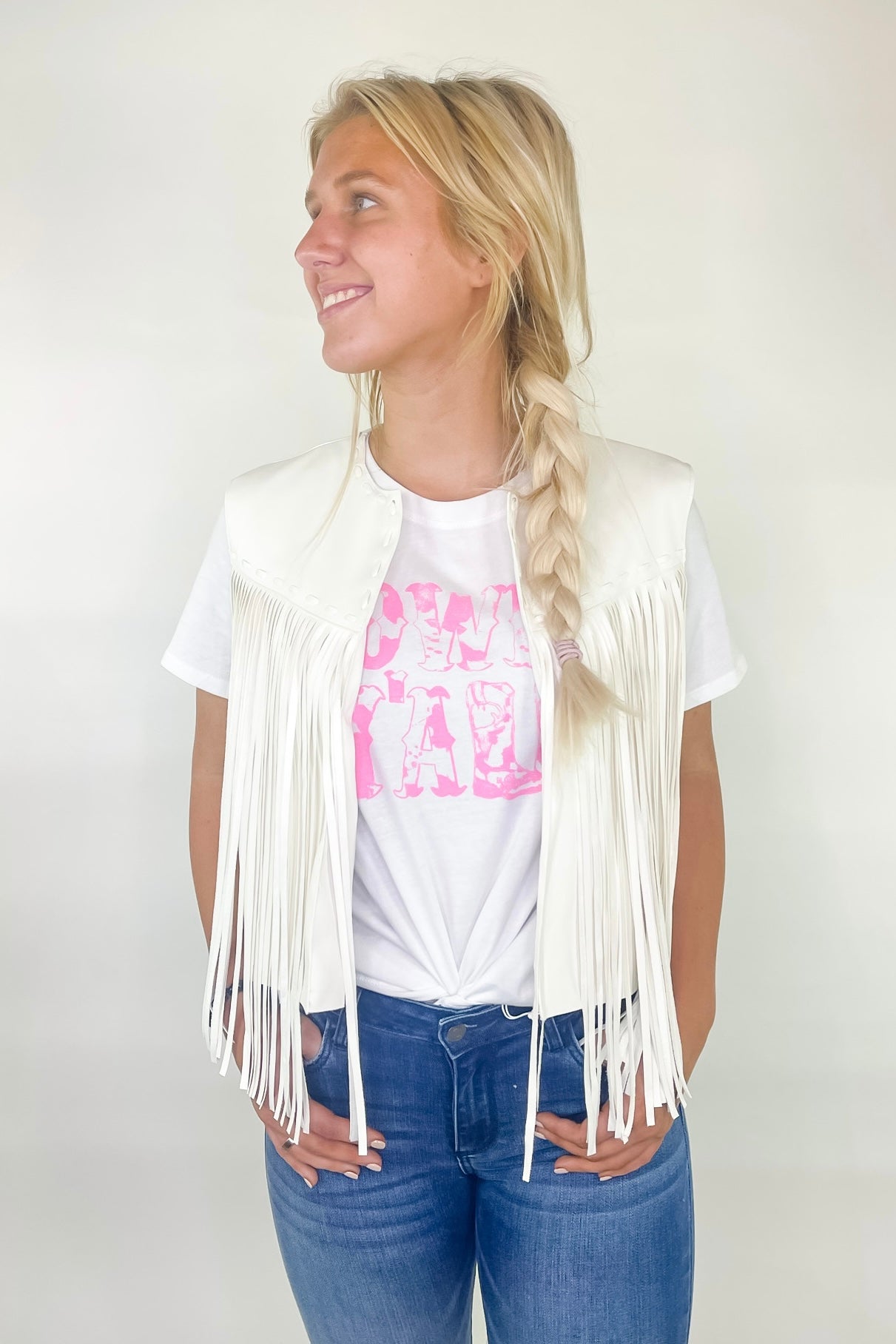 White Fringe Vest S