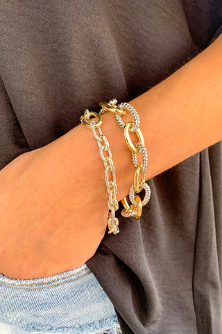 Gold & Silver Accent Oval Chain Link Bracelet