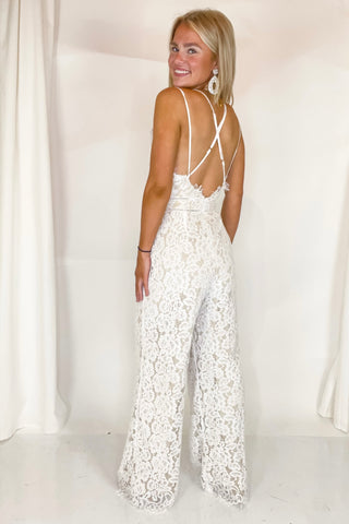 Take My Hand Lace Jumpsuit In White